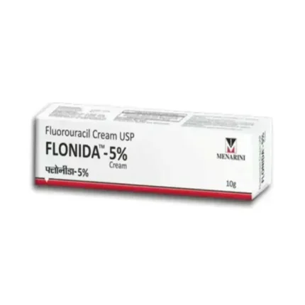 Flonida 5% Cream 10g pack containing Fluorouracil for dermatological use